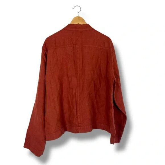 Flax Linen Grateful Jacket Spice Pockets Lagenlook Rust Orange Buttons $214 - Picture 4 of 11
